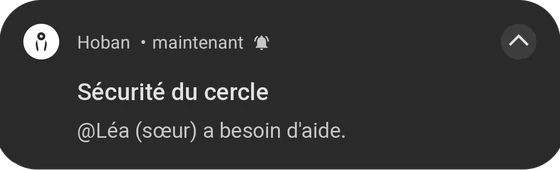 Notification indiquant qu'un membre du cercle a besoin d'aide